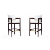 Manhattan Comfort 2-BS013-IV Ritz 38 in. Ivory and Dark Walnut Beech Wood Barstool (Set of 2)